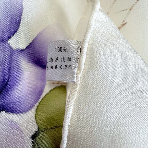 Pure 100% Silk Scarf Floral Hand Paint Chiffon Shawl Wrap Kerchief Bandana Cream - Picture 11 of 12